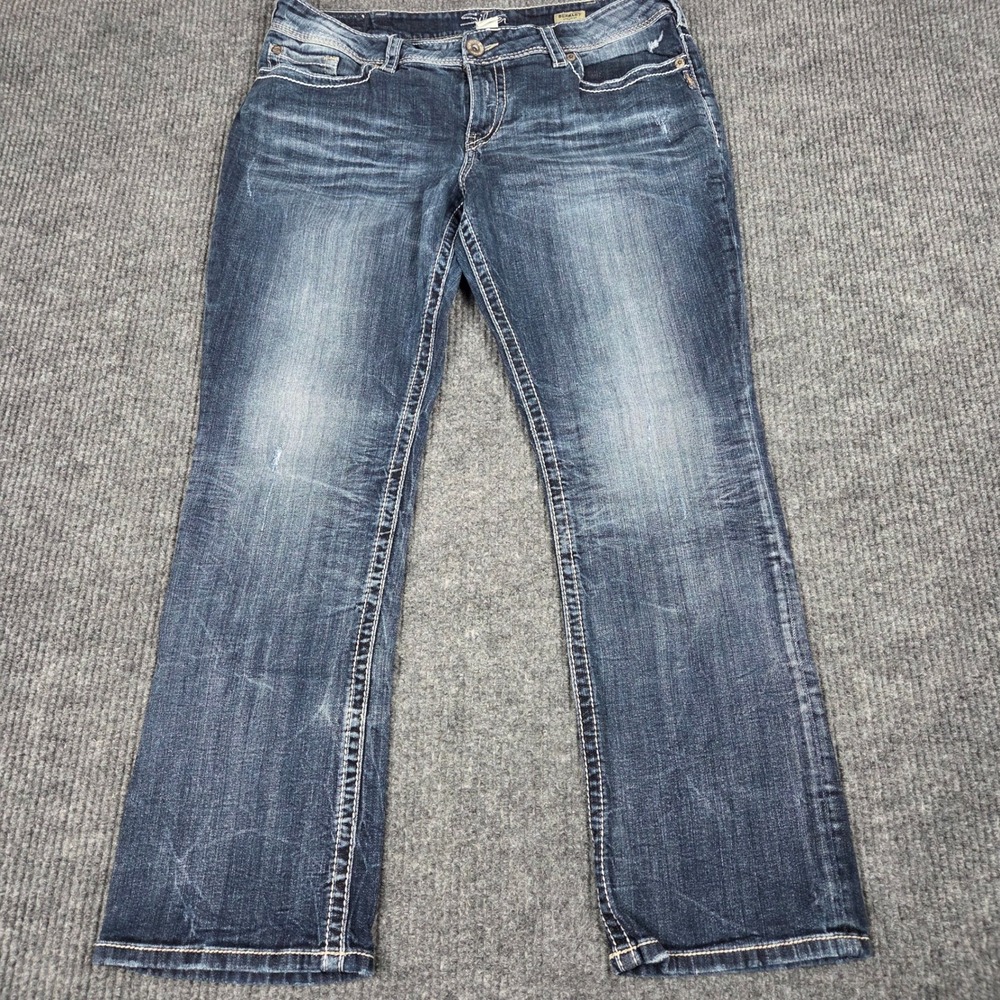 Silver Jeans Co Berkley Straight Leg Dark‎ Distressed Jeans W9315SDA432 18L32